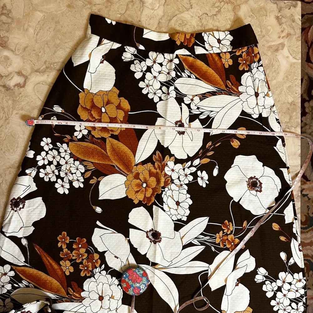 Vintage 70s F.A.Chatta Brown Floral Maxi Skirt 26 Waist - Picture 9 of 14